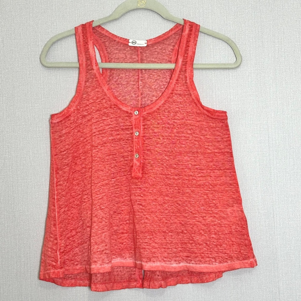 AG Adriano Goldschmied Coral Orange 100% Linen Henley Tank Womens Small